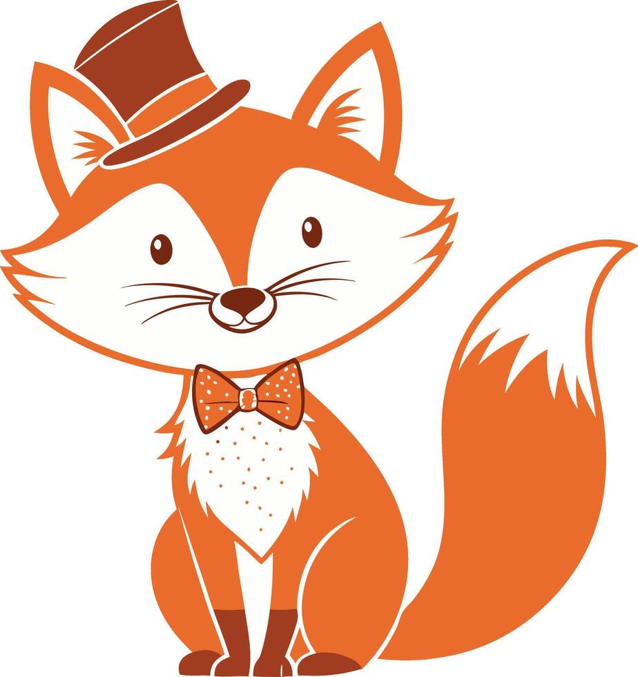 Charming Cartoon Fox Character with Top Hat and Bowtie Perfect for Childrens Illustrations vector