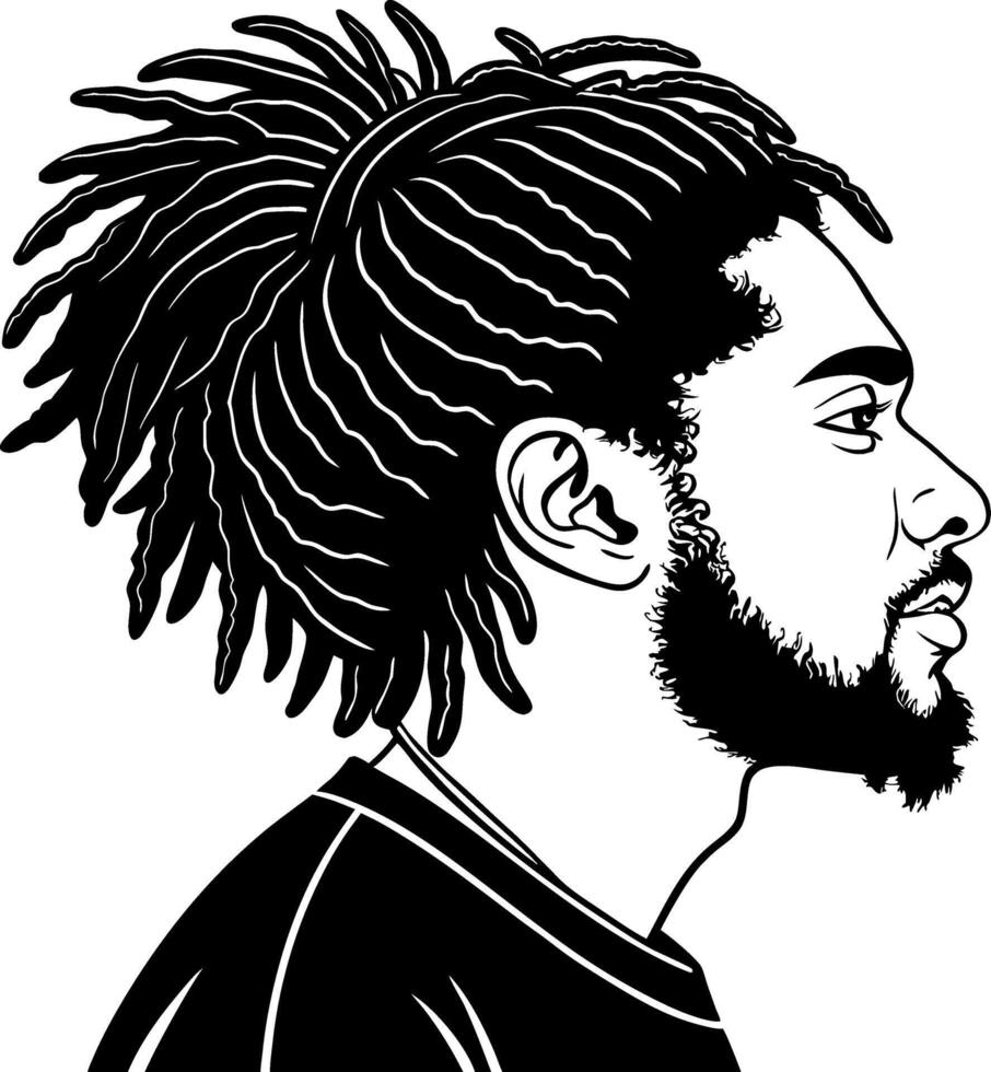 Stylized Profile Illustration of a Man with Dreadlocks and Beard for Graphic Design Projects vector