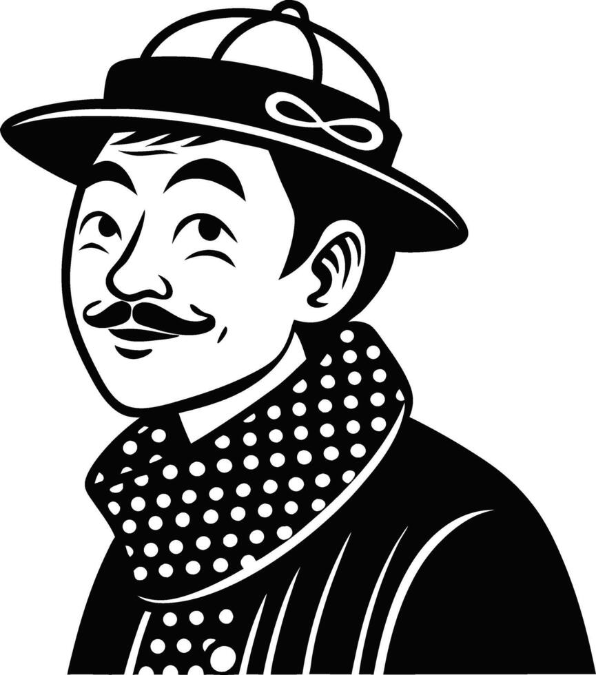 Vintage Detective Character with Mustache and Bowler Hat for Retro Illustrations vector