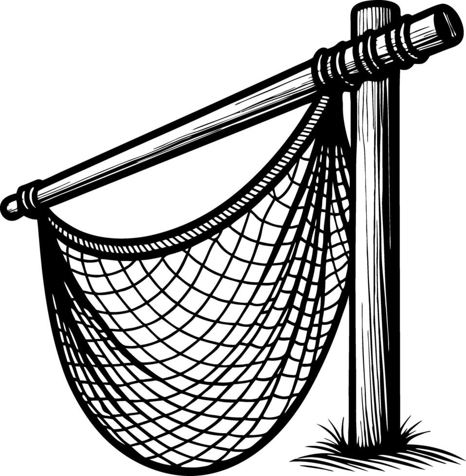 Fishing Net Hanging on Wooden Post Vintage Style Illustration for Tattoo and Craft Projects vector
