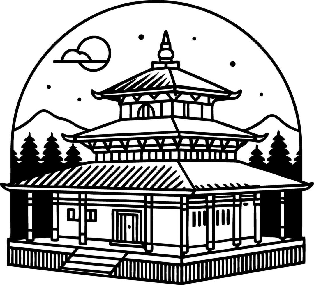 Traditional Asian Temple Illustration for Artistic Projects and Coloring Books vector
