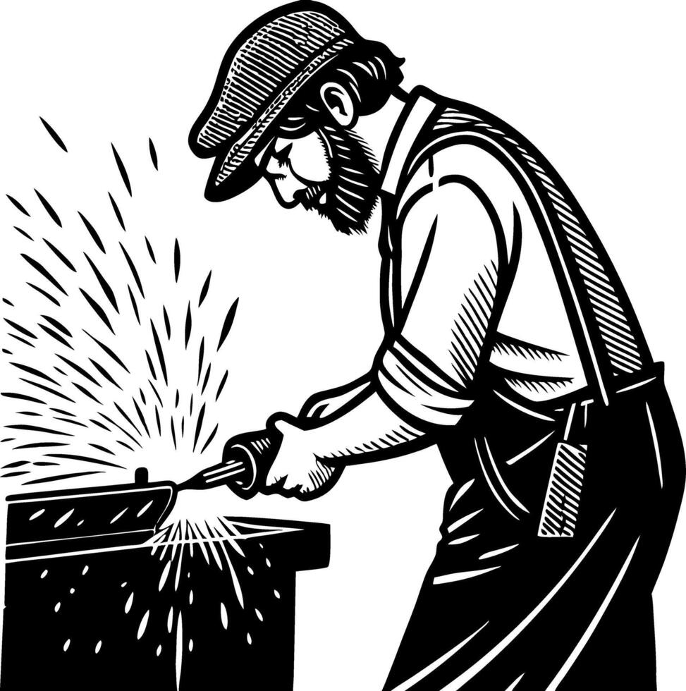 Skilled Blacksmith Working with Hot Metal Sparks Flying Creating Artisan Craftsmanship vector
