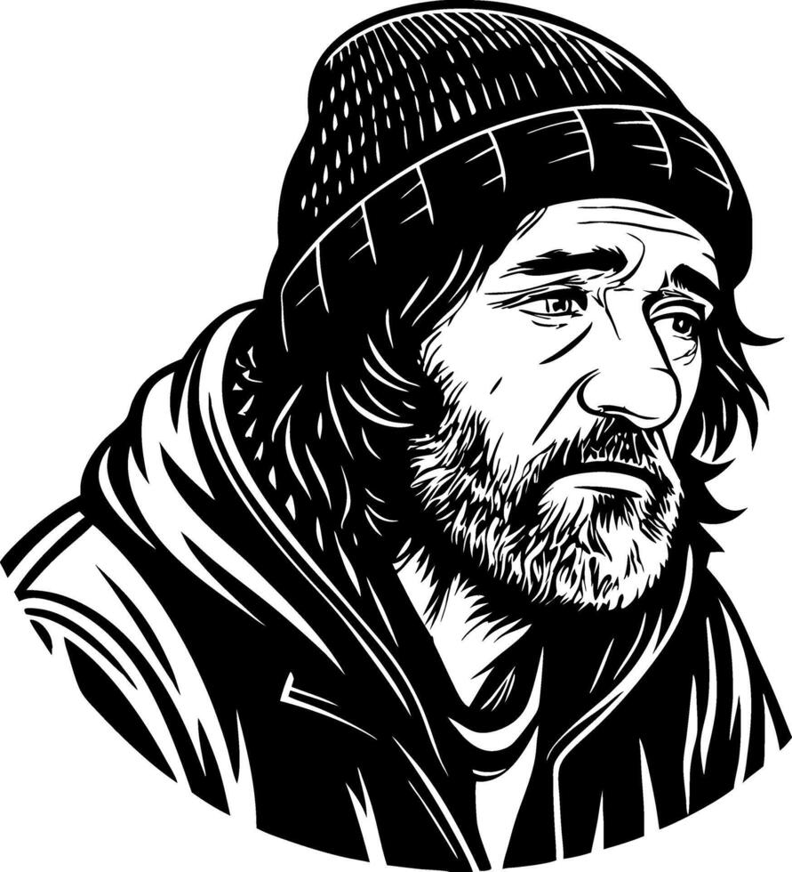 Realistic Portrait of a Weathered Man with Beard and Beanie for Illustration and Design vector