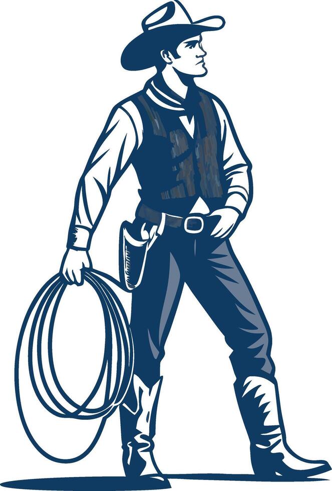Cowboy with Lasso Vintage Style Illustration for Western Theme Designs and Tattoos vector