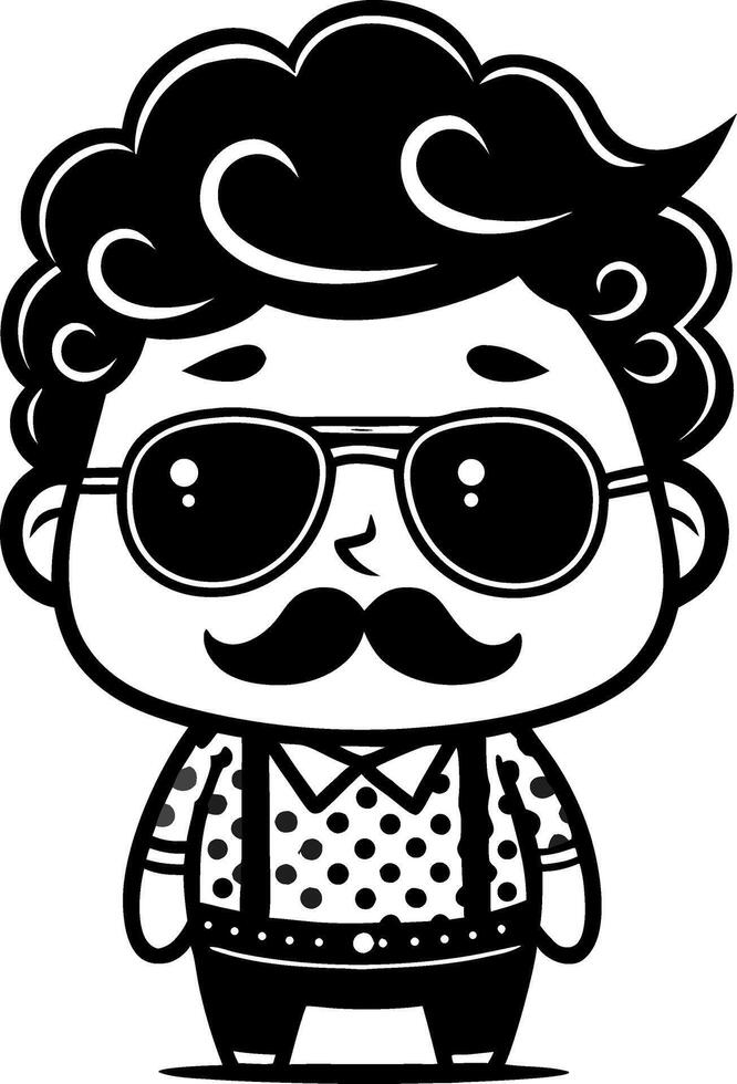 Charming Retro Cartoon Character with Curly Hair Sunglasses and Polka Dot Sweater Design vector