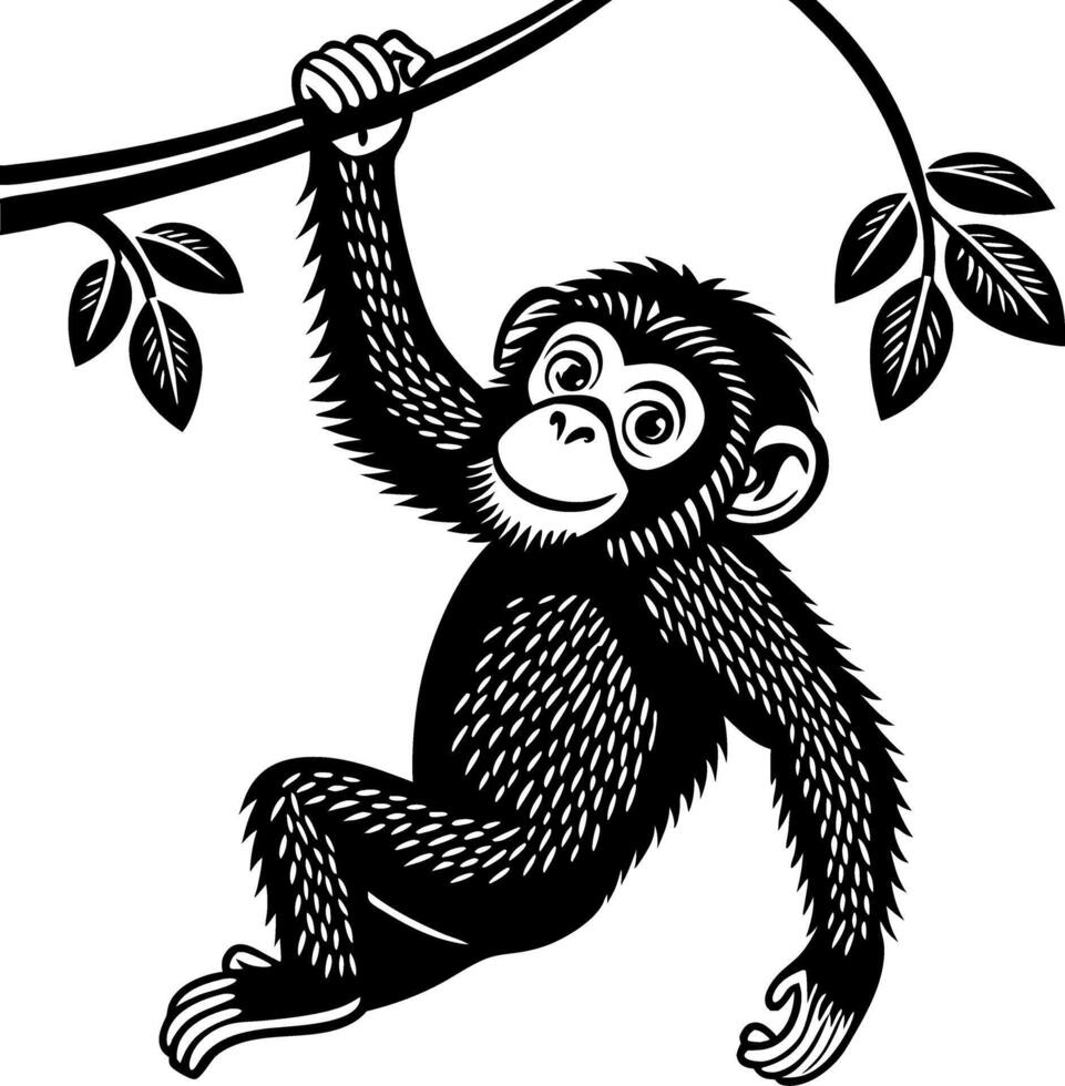 Playful Monkey Hanging from Branch Cartoon Illustration for Childrens Art and Coloring Books vector