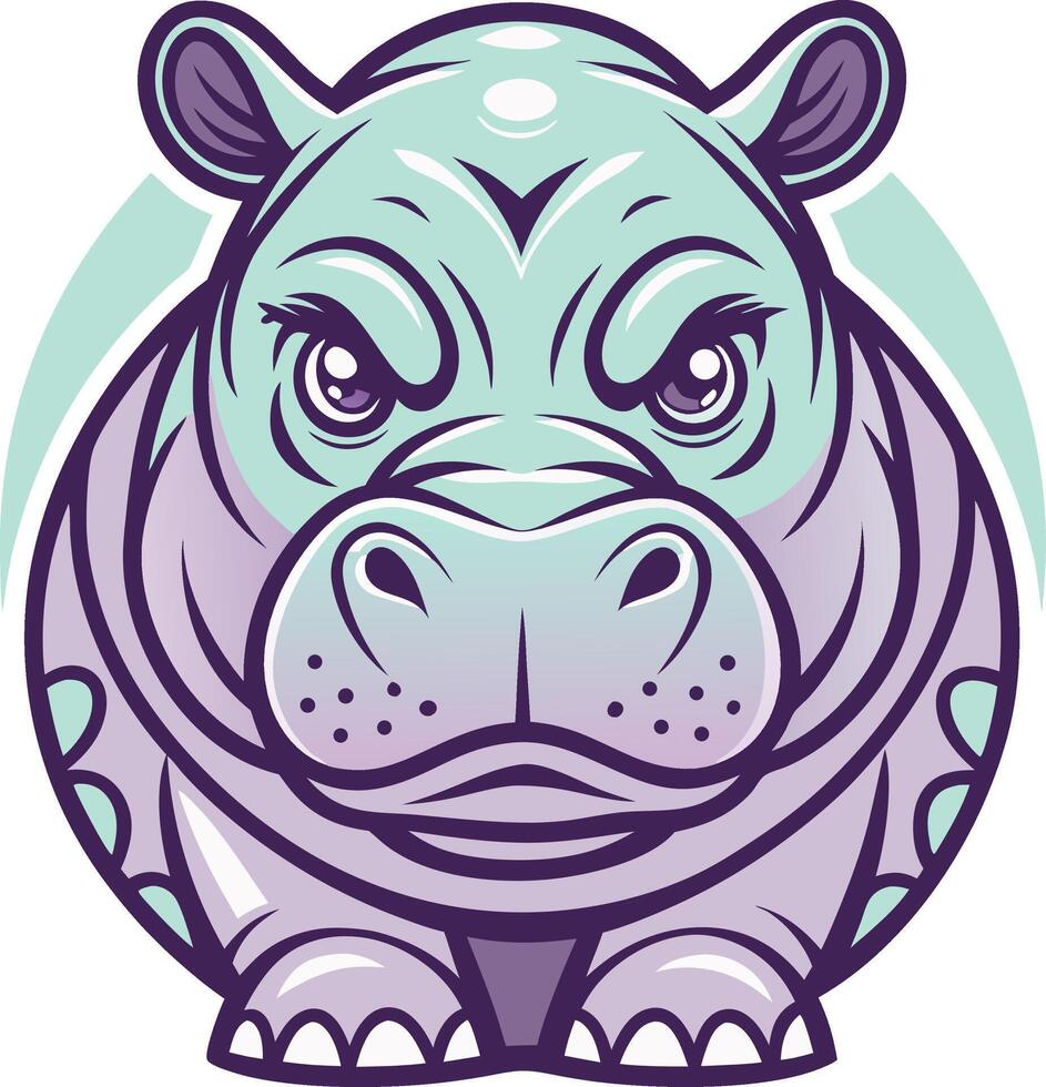 Cartoon Hippo Character Design with Bold Colors Ideal for Tattoo and Coloring Book Art vector