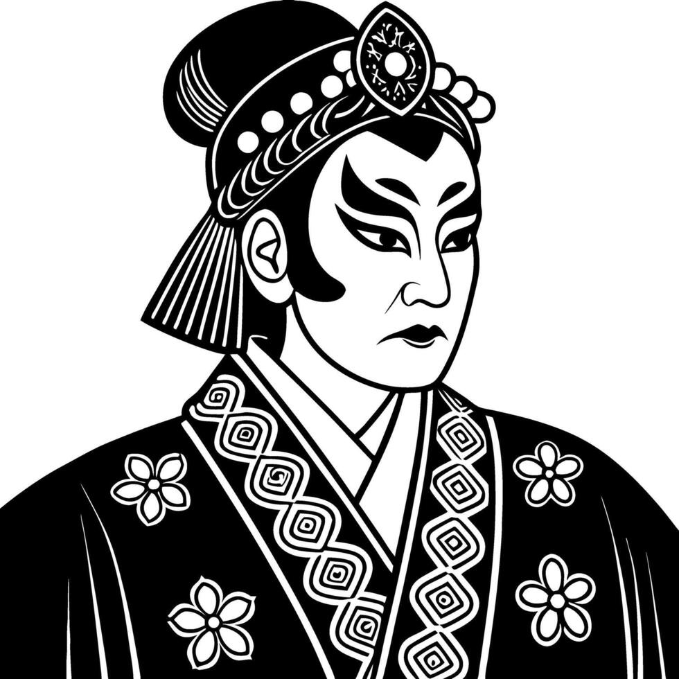 Traditional Japanese Kabuki Actor Portrait for Art Prints and Tattoo Designs vector