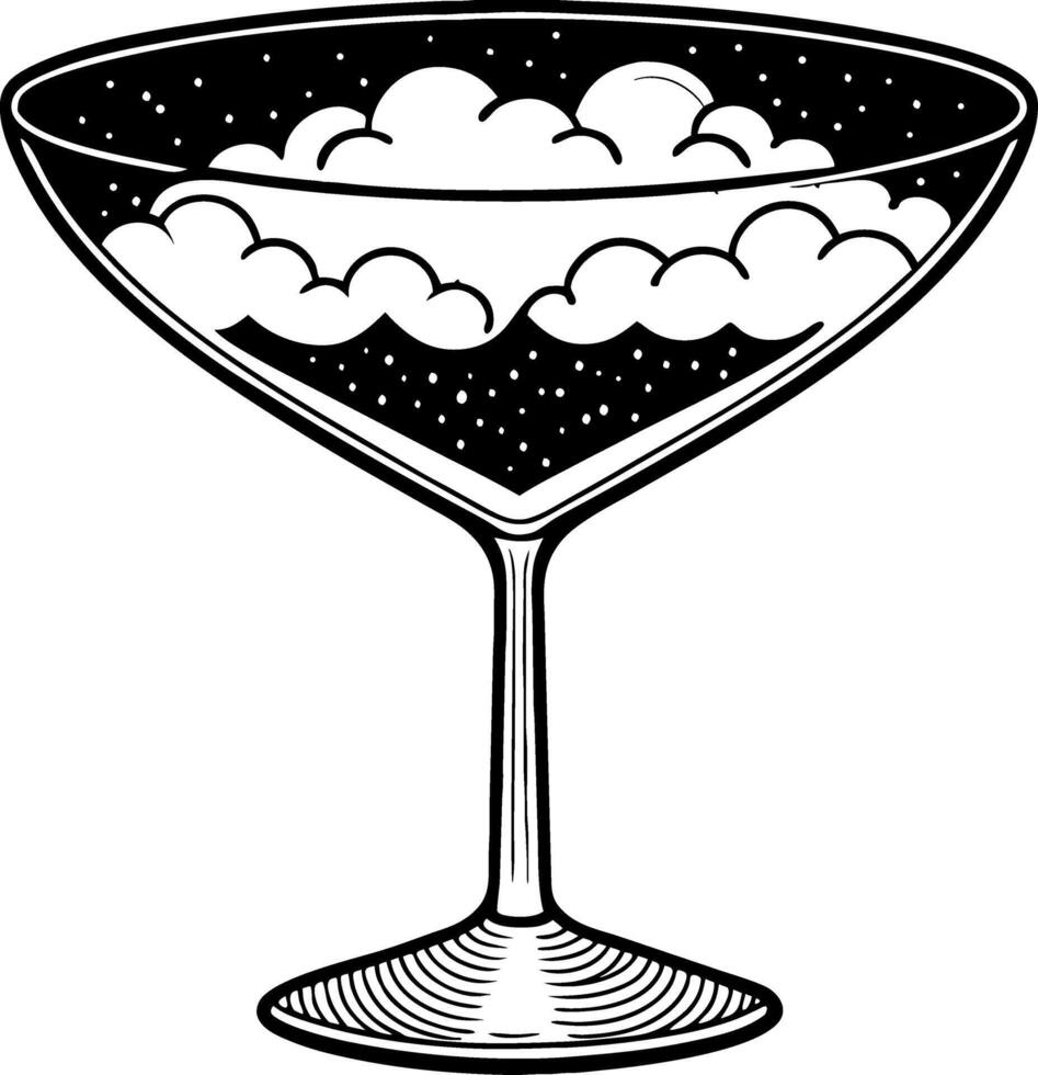 Decorative Cocktail Glass with Bubbly Foam and Sparkles for Stylish Designs vector