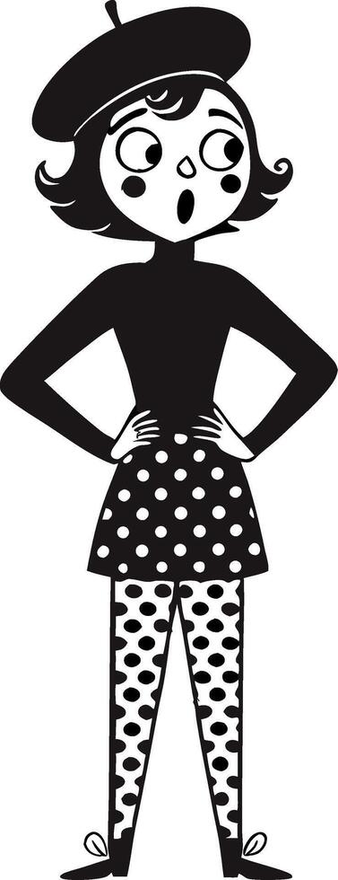 Playful Cartoon Girl Wearing Beret with Polka Dot Skirt and Tights for Creative Projects vector