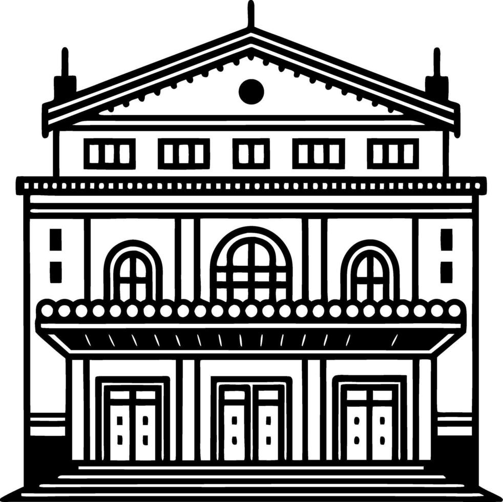 Elegant Historic Theater Building Front View Design for Home Decor and Illustrations vector