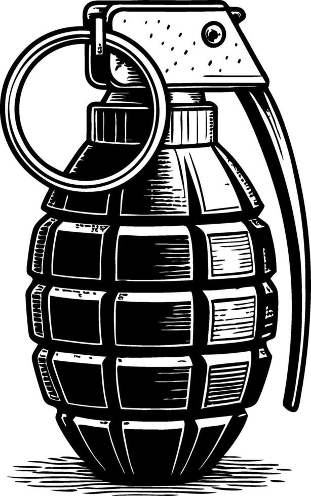 Detailed Black and White Hand-Drawn Grenade Illustration for Tattoo and Design Use vector