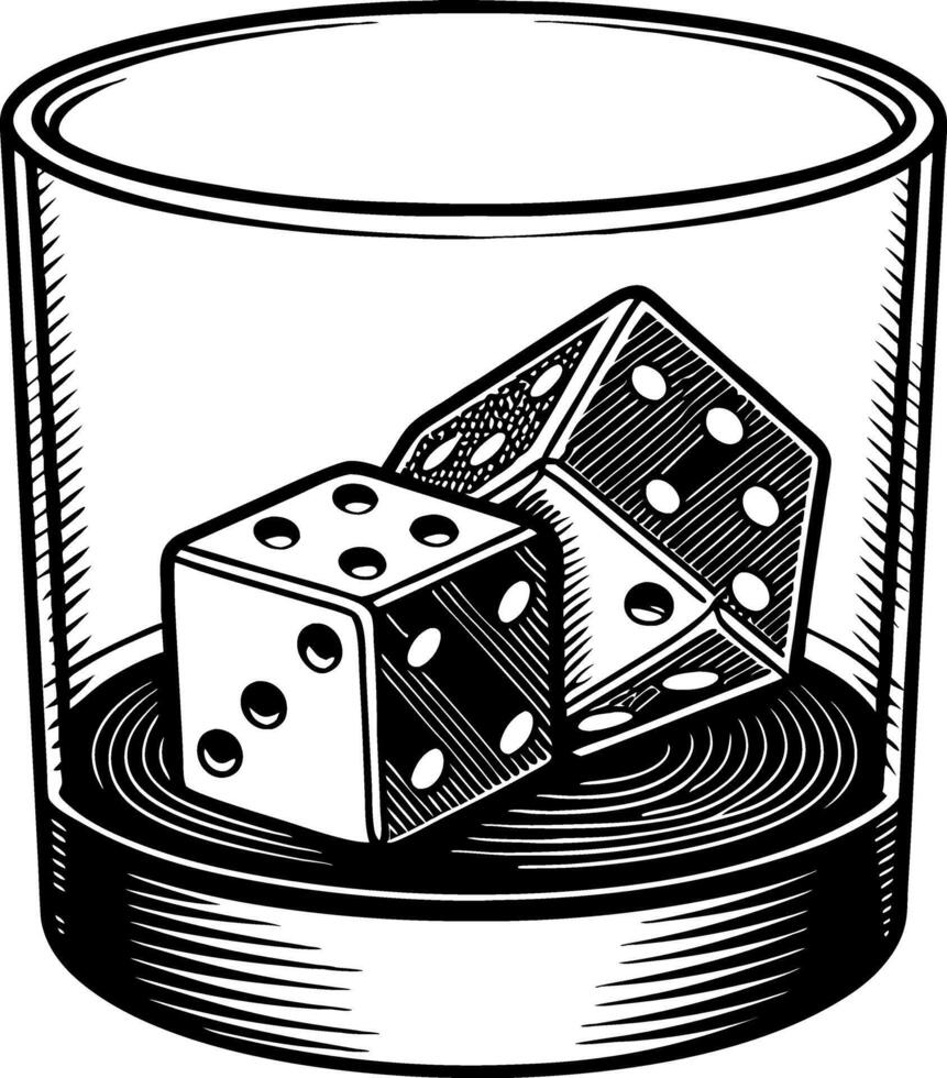 Hand-Drawn Illustration of Dice in a Glass Perfect for Games and Tattoo Designs vector
