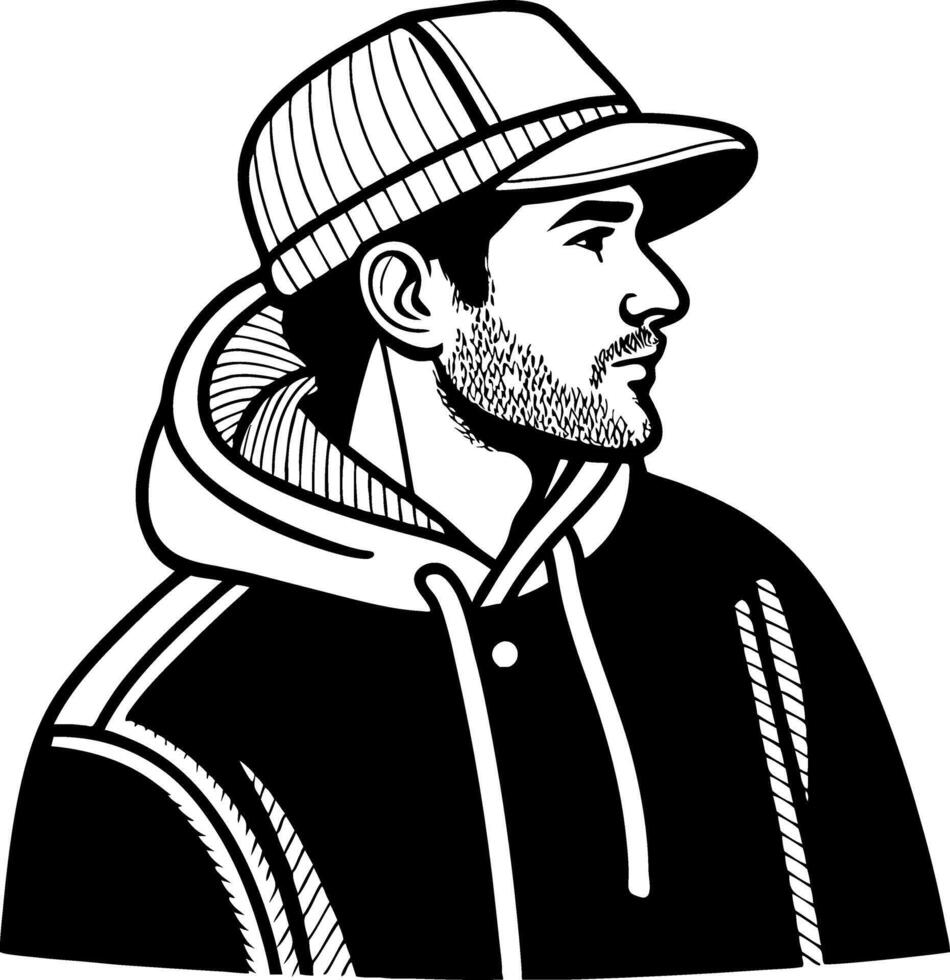 Stylish Young Man in Hoodie and Cap Side Profile Illustration for Urban Art Designs vector