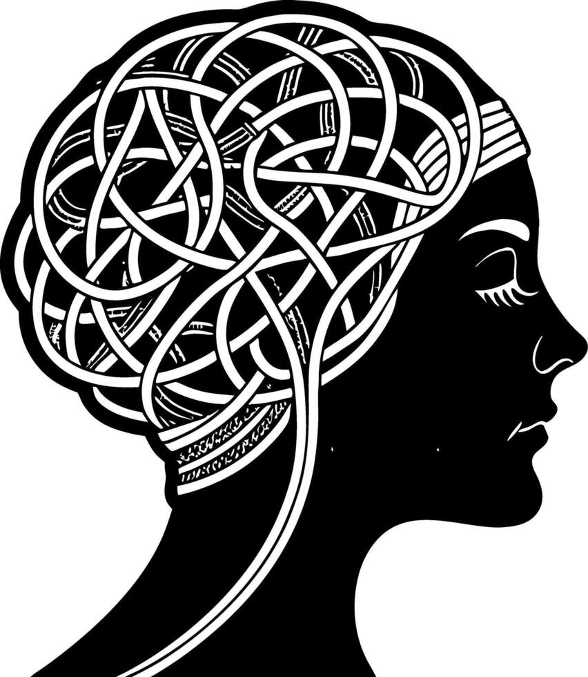 Elegant Profile Silhouette of a Woman with Intricate Braided Hair Design for Creative Projects vector