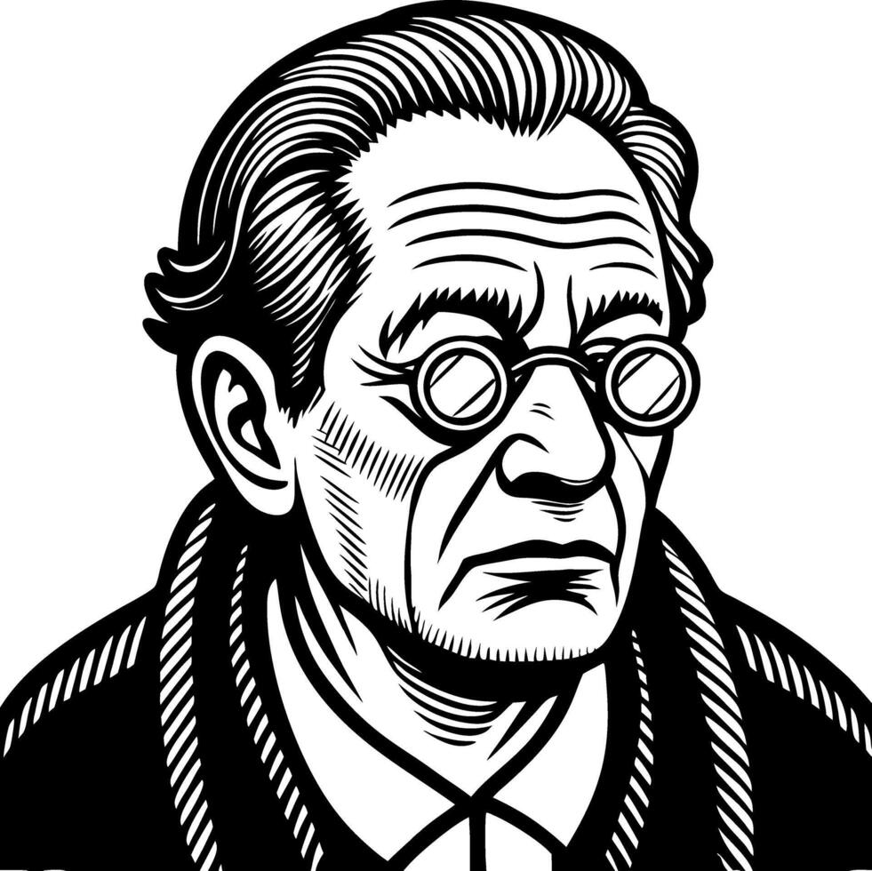 Portrait of an Elderly Man with Glasses Emphasizing Character and Wisdom for Design Projects vector