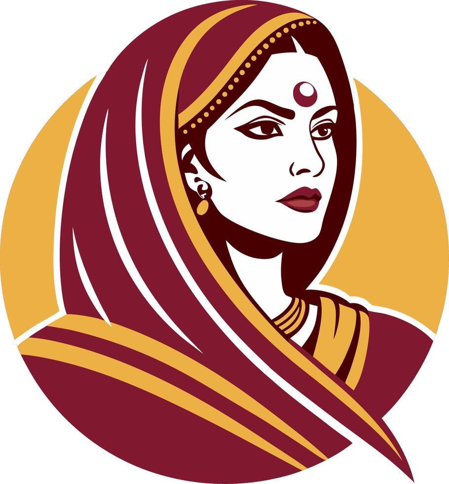 Elegant Indian Woman with Traditional Attire and Jewelry in Art Design vector