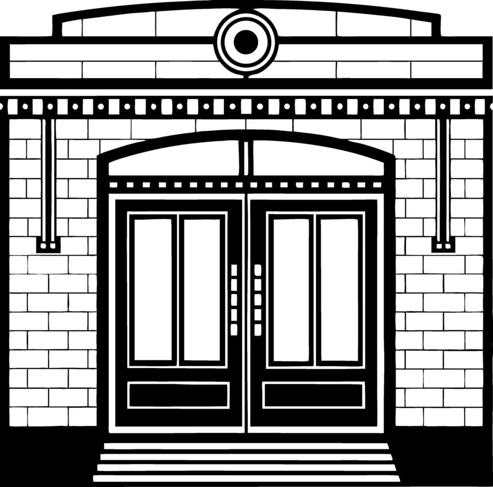 Elegant Art Deco Building Entrance with Double Doors and Classic Architecture Details vector