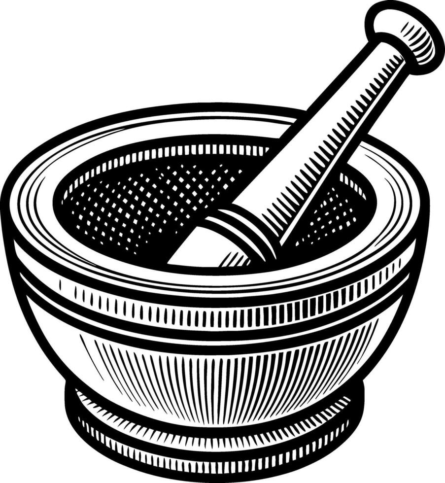 Vintage Mortar and Pestle Hand-Drawn Illustration for Herbal Medicine and Cooking vector