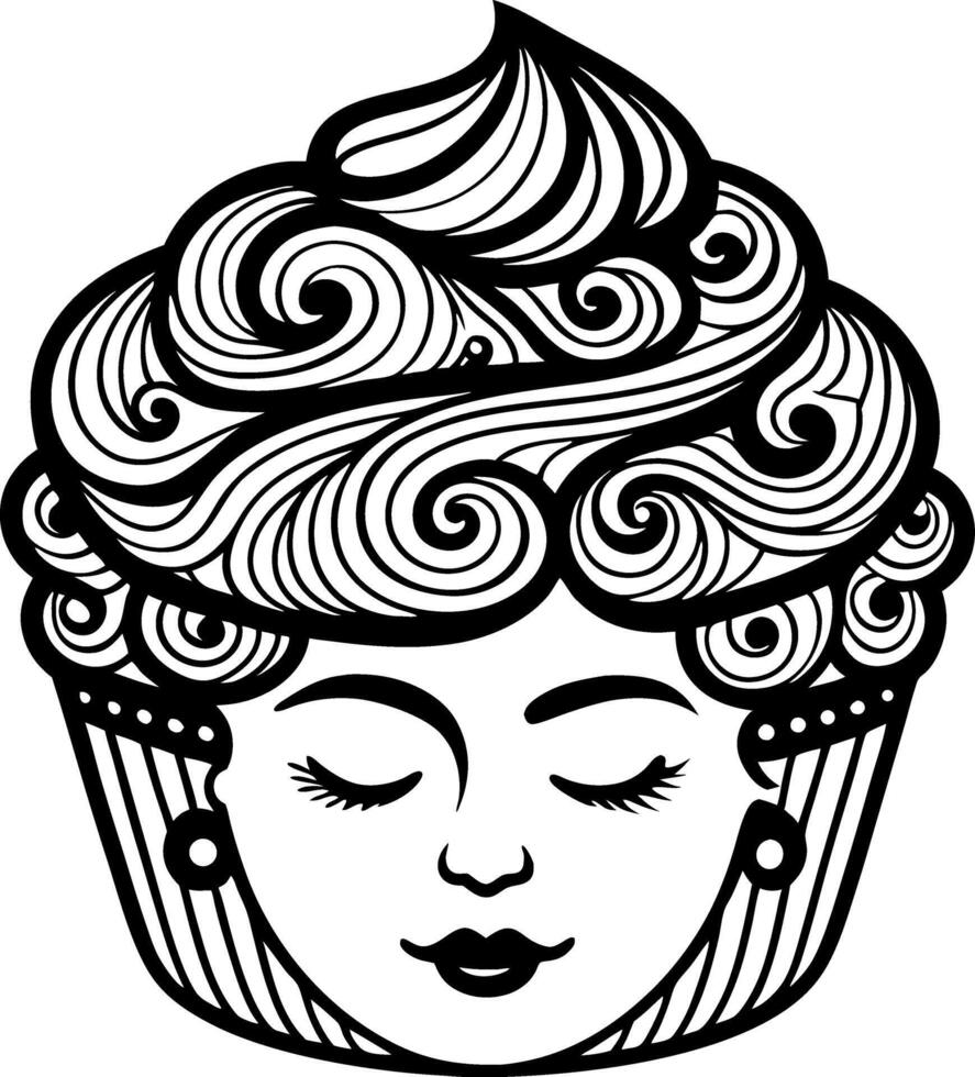 Whimsical Cupcake Character Design with Swirled Frosting Ideal for Arts and Crafts Projects vector