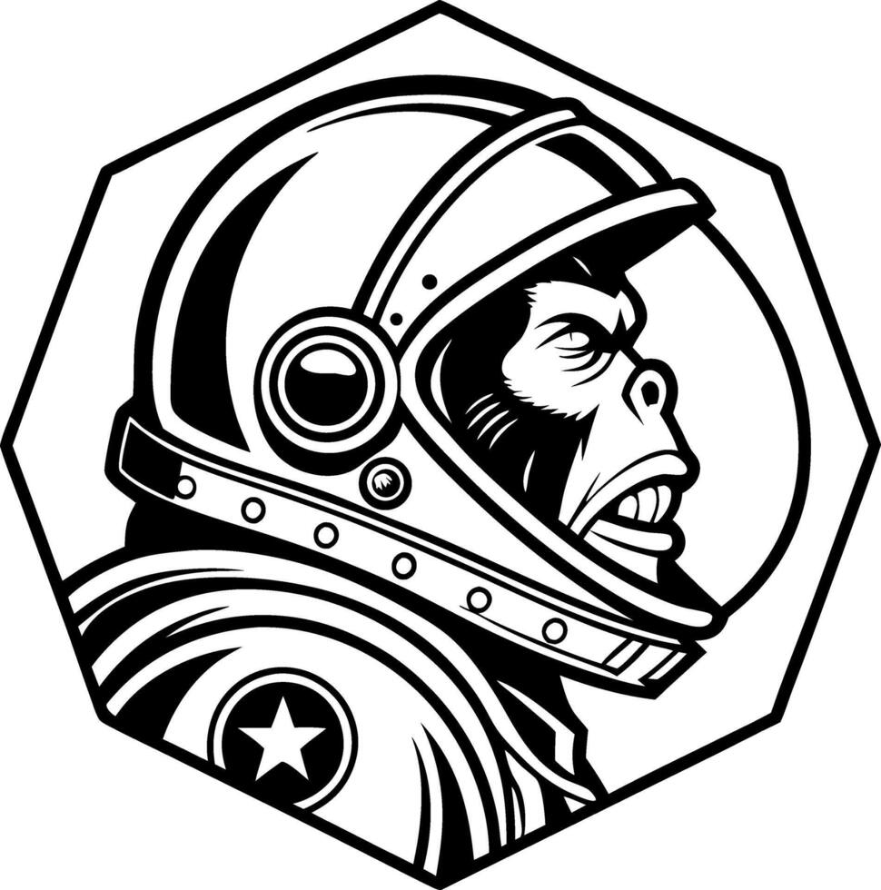 Astronaut Gorilla Helmeted Space Monkey Head for Retro Adventure Designs vector