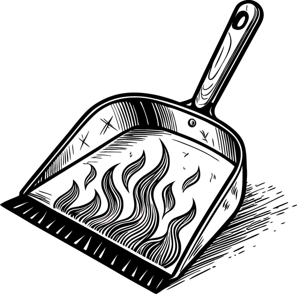 Fire Flames in Metal Dustpan Graphic Ideal for Tattoo Design and Creative Projects vector