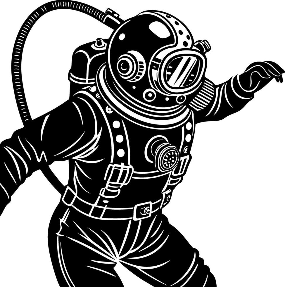 Vintage Deep Sea Diveric Illustration for Tattoo Design or Nautical Themed Projects vector