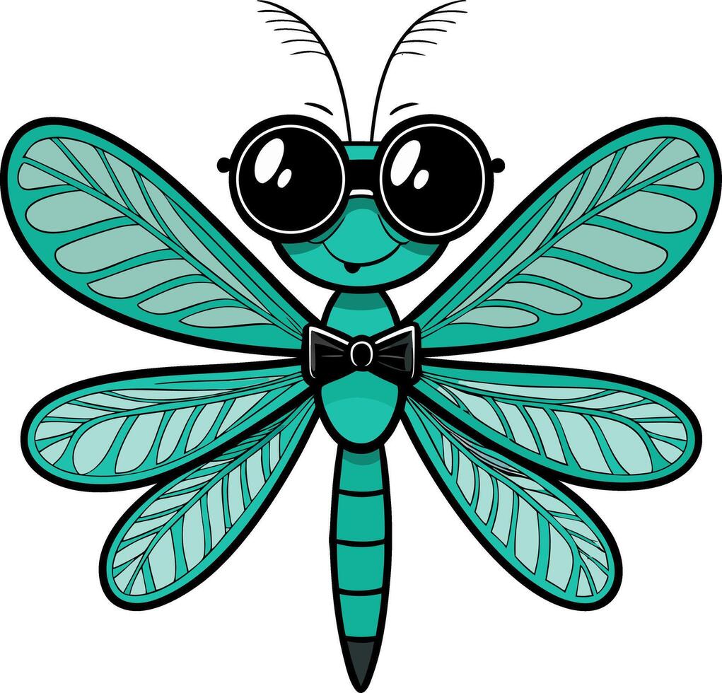 Stylish Cartoon Dragonfly Character with Sunglasses and Bow Tie for Fun Designs vector