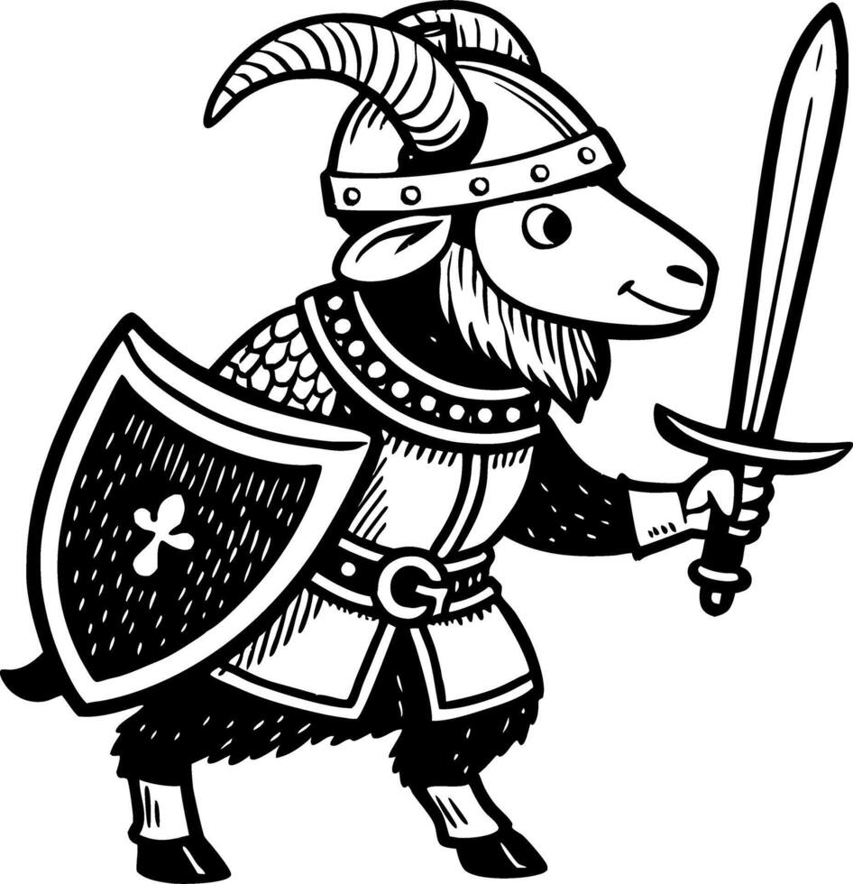 Valiant Goat Warrior in Armor with Sword and Shield Illustration for Kids Designs vector