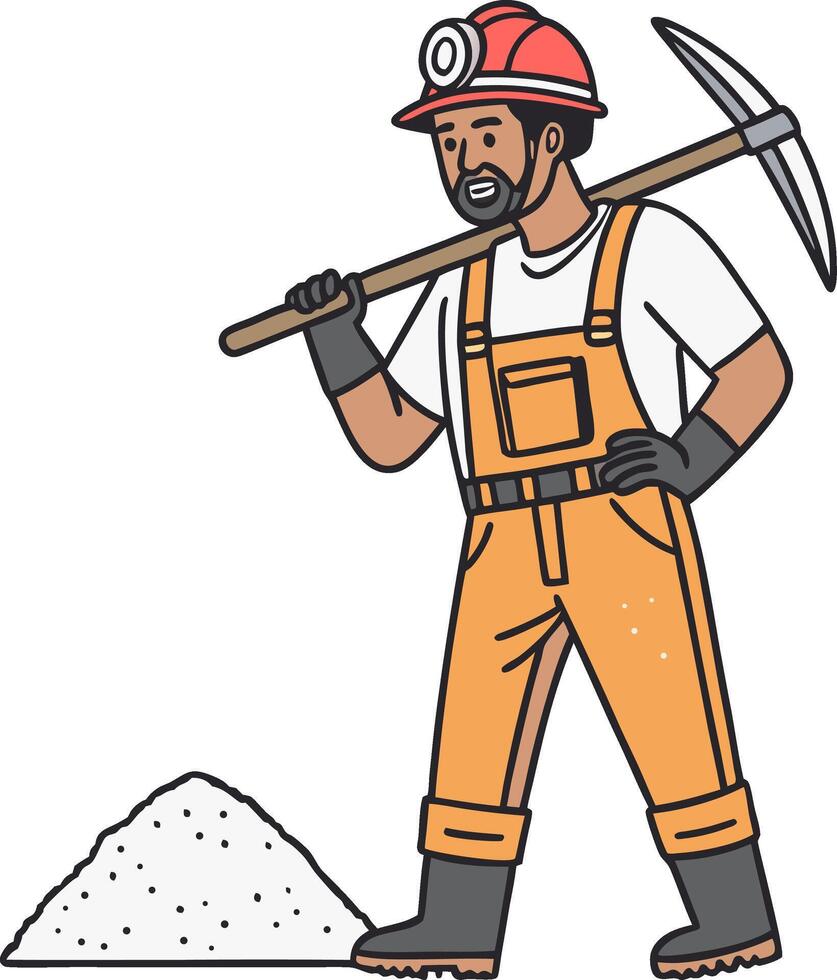 Miner with Pickaxe Standing Next to Pile of Gravel Illustration for Construction and Mining Theme vector