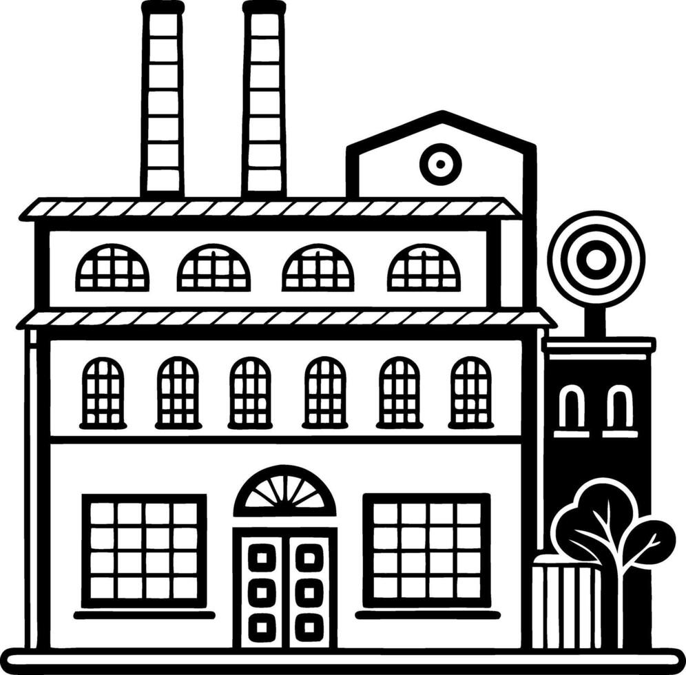 Industrial Factory Building Outline for Graphic Design Projects and Coloring Books vector