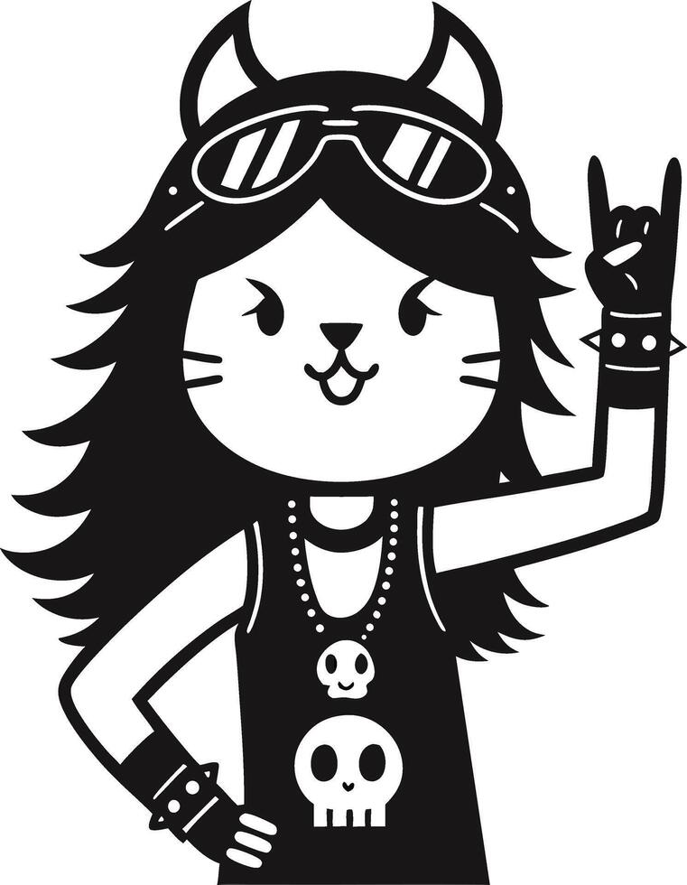 Rocking Cat Character with Sunglasses and Skull Accessories for Fun Design Projects vector