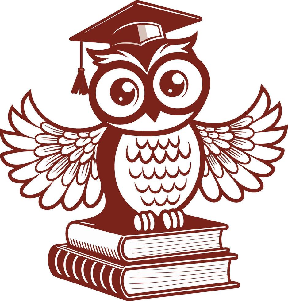 Wise Owl with Graduation Cap Perched on Books Ideal for Educational Themes and Designs vector