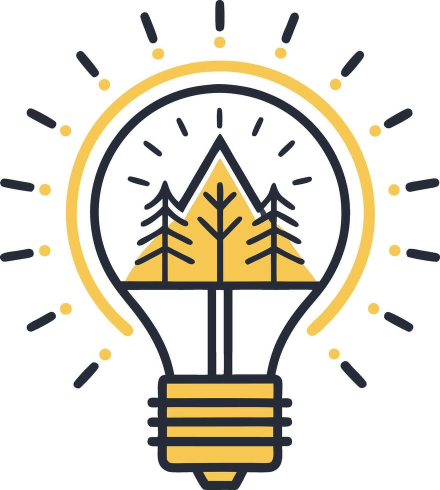 Eco Friendly Light Bulb with Mountain and Pine Tree Landscape for Sustainability Themes vector