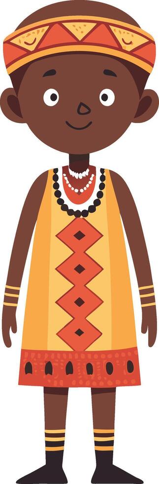 African Boy Character in Traditional Attire with Vibrant Patterns for Illustrations and Designs vector