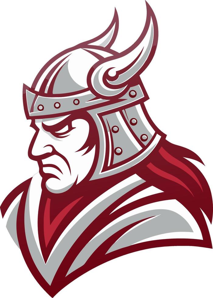 Angry Viking Warrior Head in Silver and Burgundy Color Scheme for Logos and Merchandise vector