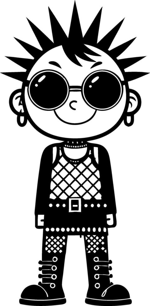 Playful Punk Character with Spiky Hair and Sunglasses for Tattoo and Coloring Inspiration vector