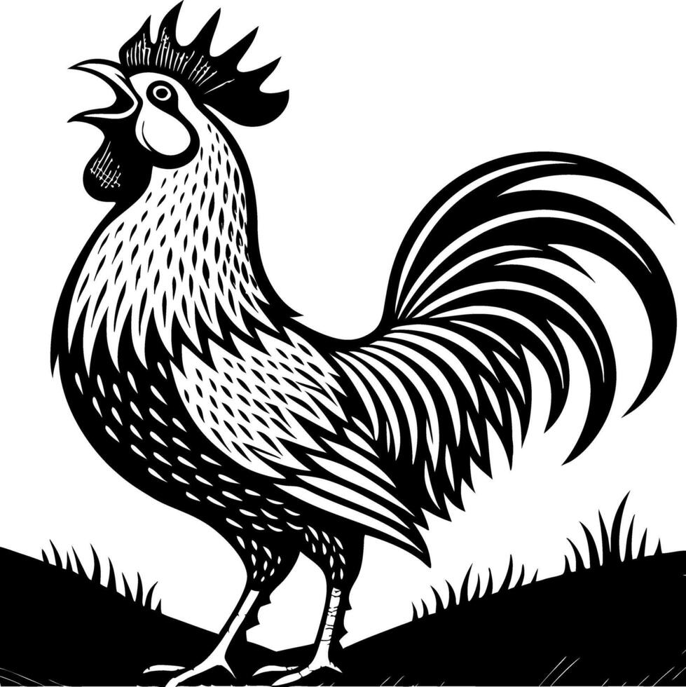 Detailed Black Silhouette Rooster Design Perfect for Tattoo Coloring Book and Farm Decor vector
