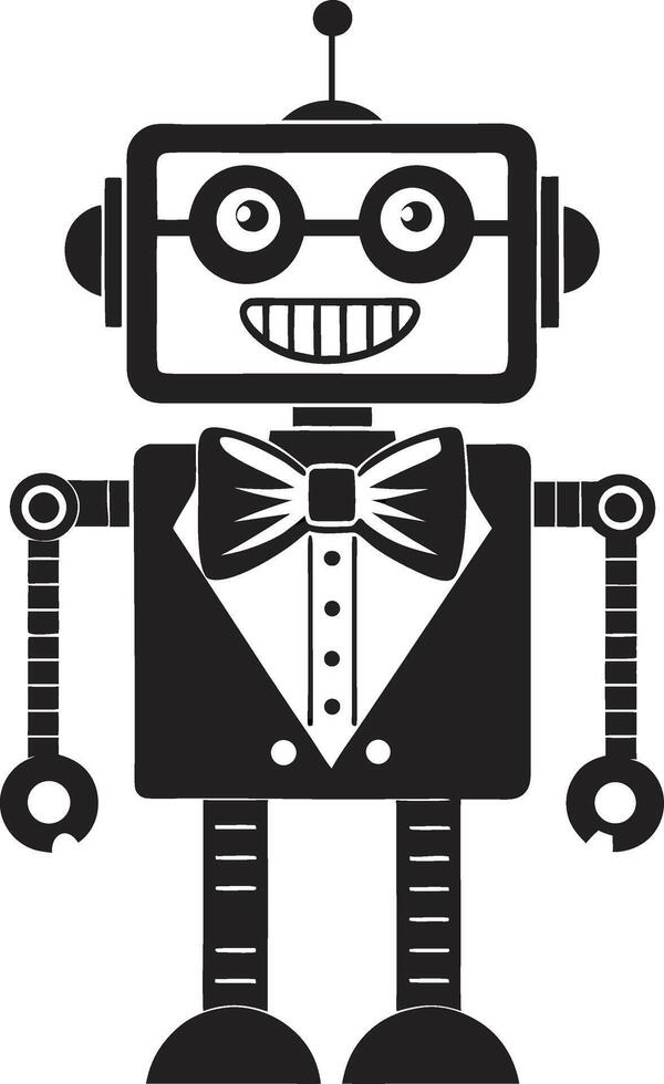 Whimsical Retro Robot Character in Tuxedo with Bow Tie for Playful Designs and Illustrations vector