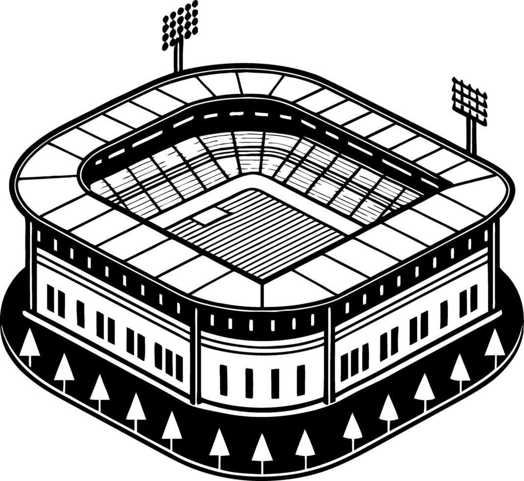 Detailed Illustration of a Multi-Purpose Stadium with Surrounding Landscape vector