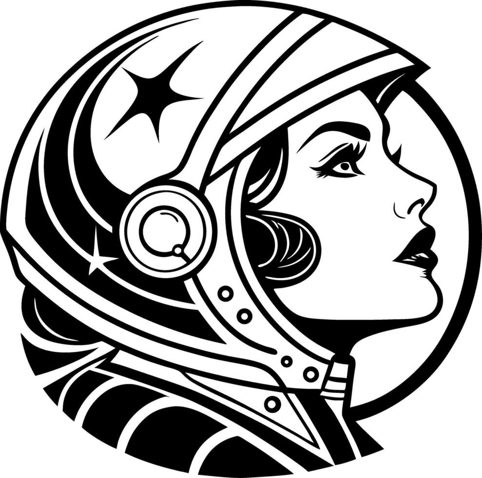 Futuristic Female Astronaut Profile Art for Tattoo Design and Coloring Book vector