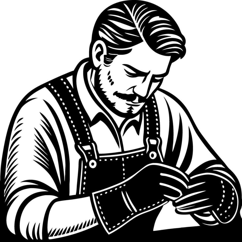 Craftsman Concentrating on Fine Detail Artisan Work for DIY Projects and Tattoo Design vector