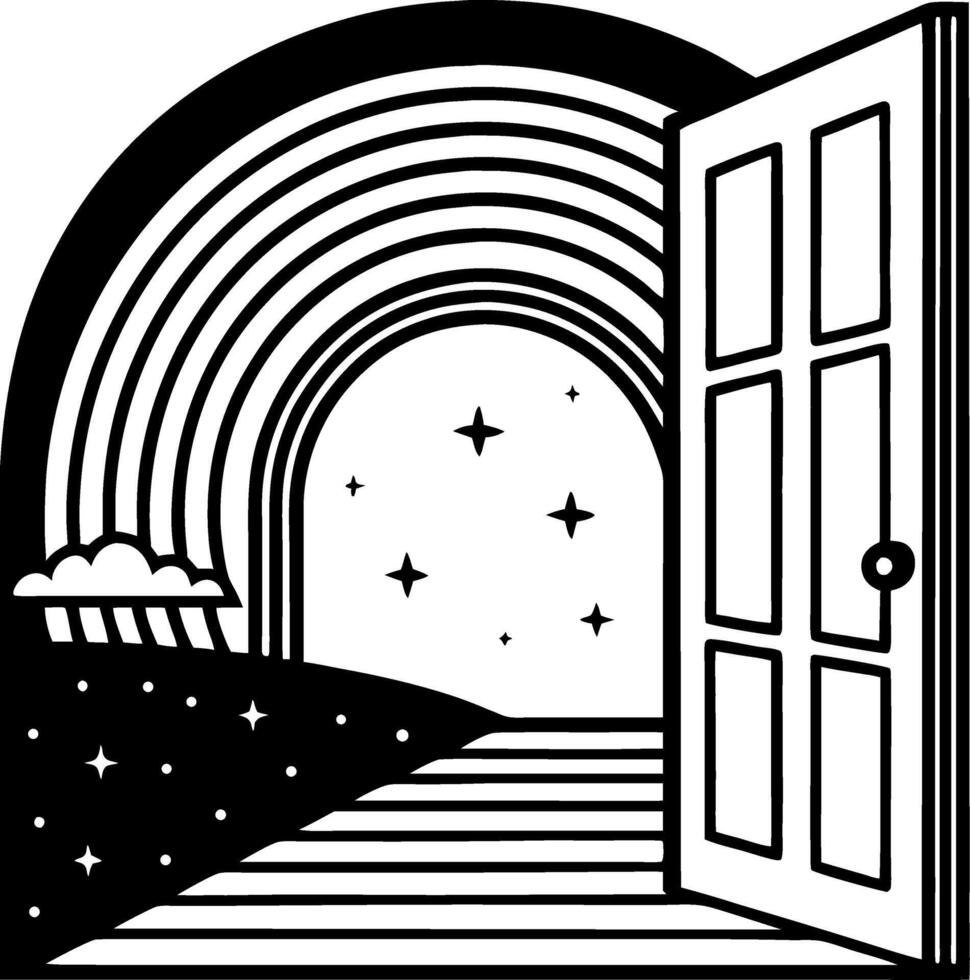 Open Doorway to Rainbow and Stars Fantasy Scene for Creative Projects and Color Therapy vector
