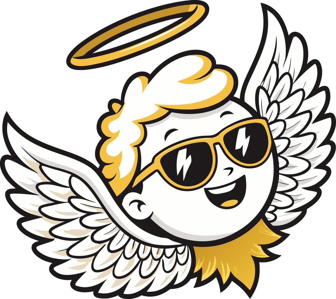 Cool Angel Cherub Character with Sunglasses and Wings for Fun Designs vector