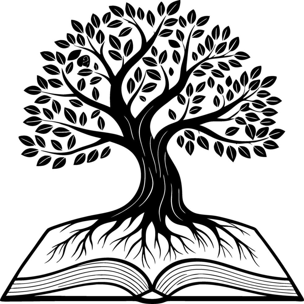 Tree of Knowledge Growing from Open Book Symbolizing Education Wisdom and Growth vector