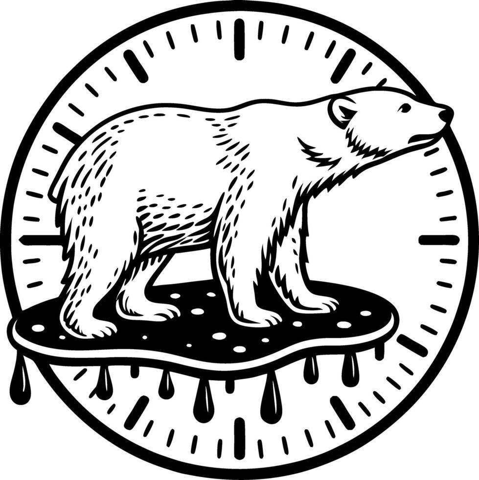 Creative Polar Bear Illustration with Clock Elements for Unique Tattoo and Coloring Design vector