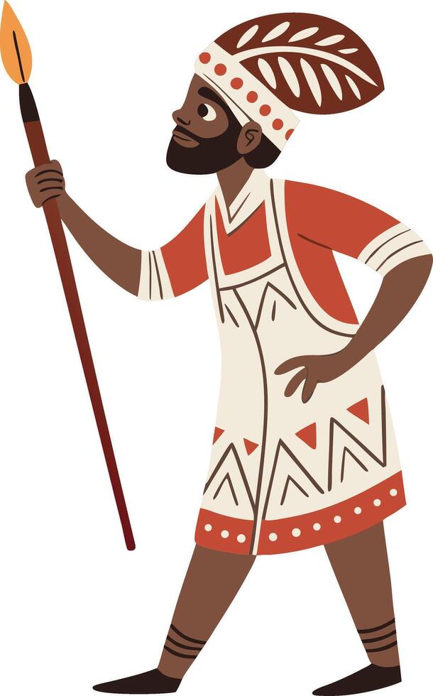 Warrior Figure Holding Spear in Traditional Attire Suitable for Tattoo Design and Illustrations vector