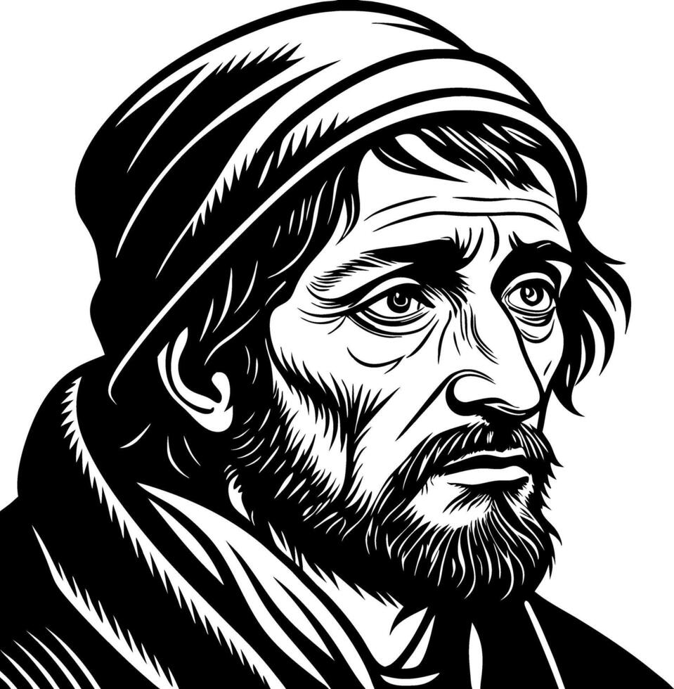 Realistic Portrait of a Grizzled Man with Beard and Beanie Ideal for Tattoo Design and Illustrations vector