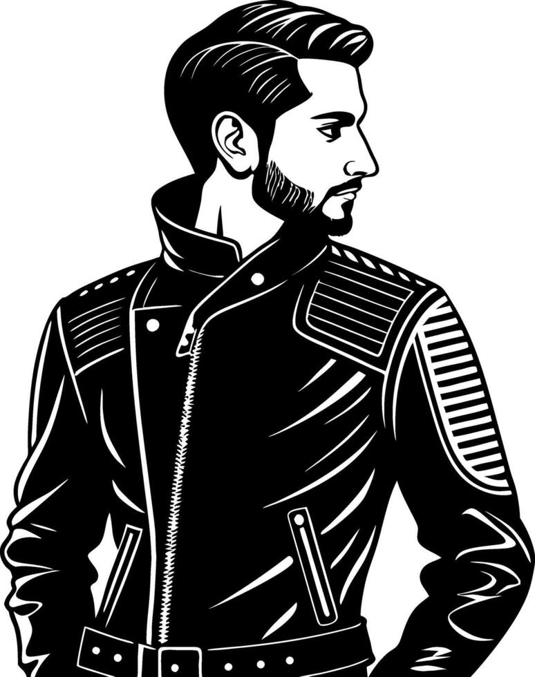 Stylish Man in Leather Jacket Side Profile Modern Fashion Illustration vector