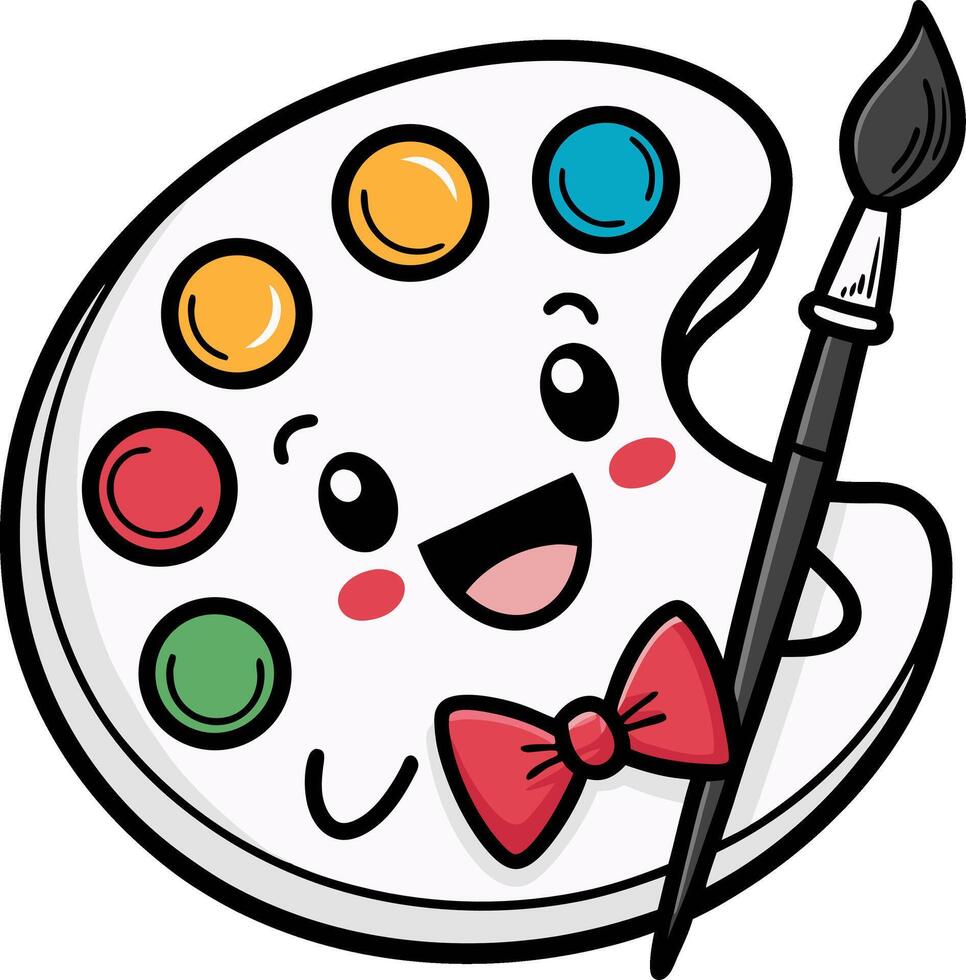 Cheerful Animated Paint Palette Character Holding Brush for Creative Design Projects vector